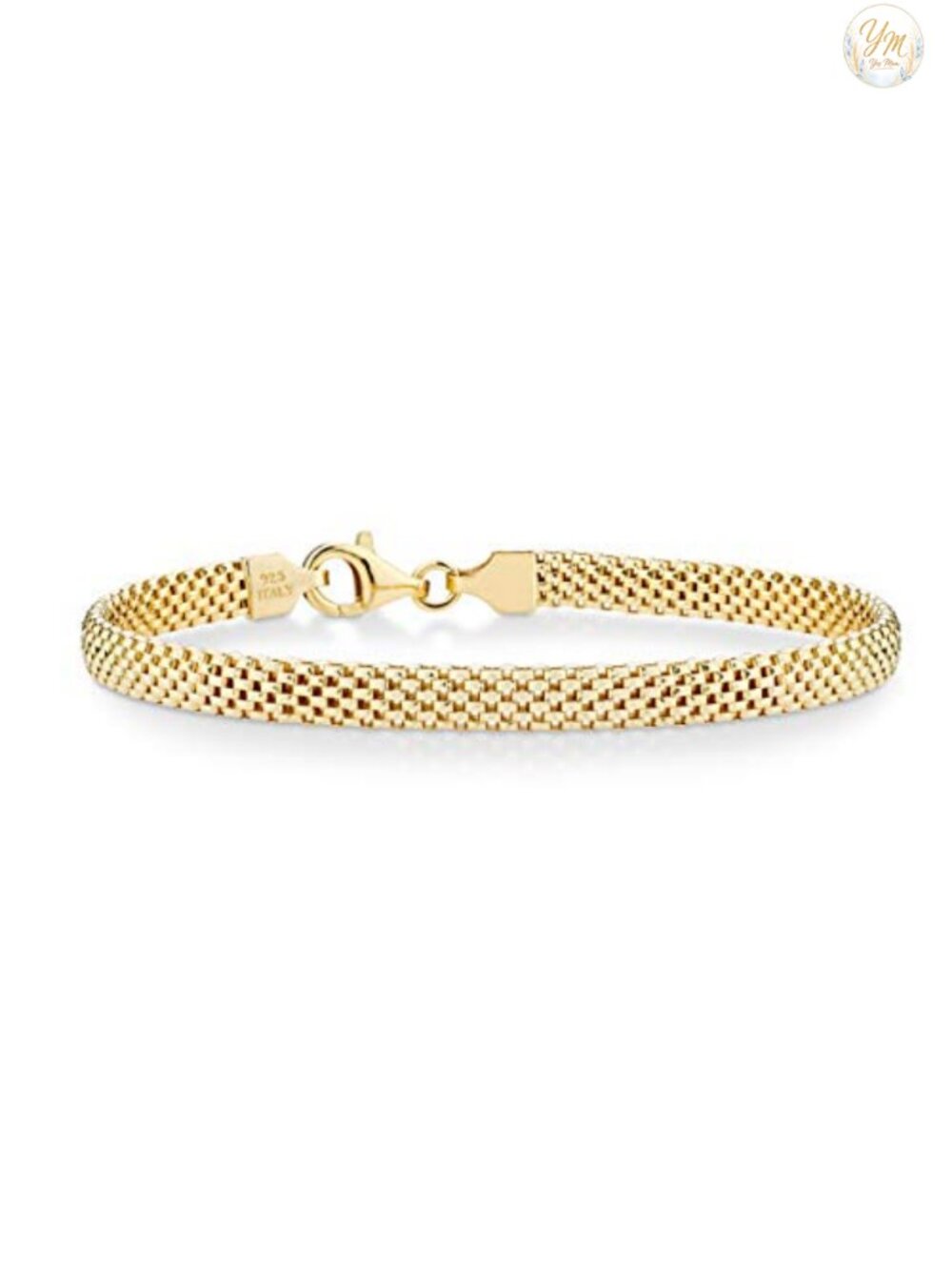 18K Gold Plated 925 Sterling Silver 5mm Mesh Link Bracelet Women Italy Jewelry